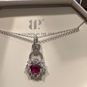 BP Silver Necklace with Red Gemstone